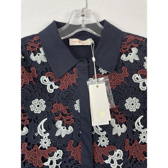Tory Burch Womens 6 Shirt Dress Guipure Lace Floral Bittersweet Navy Elegant NEW - Picture 7 of 16